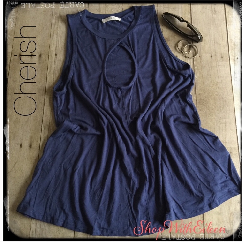 CHERISH Tanzanite Keyhole Sleeveless Swing Top - Picture 1 of 6